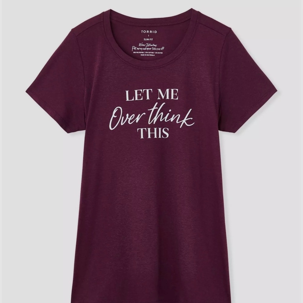 Torrid Women’s Graphic Tee – Size 4 – Slim Fit – “Let Me Overthink This” - Picture 2 of 2
